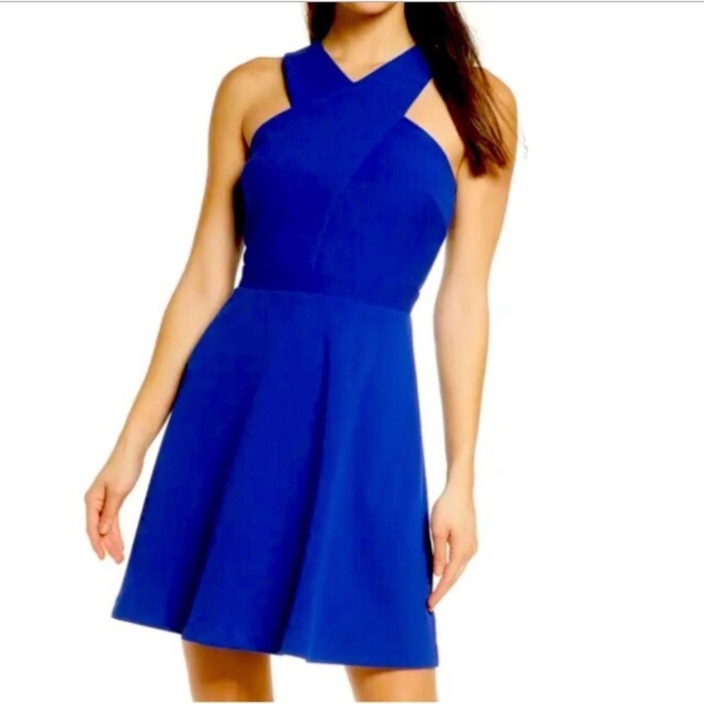 EXPRESS Women’s Cobalt Blue High Cross Neck Skater Dress. Size 10.